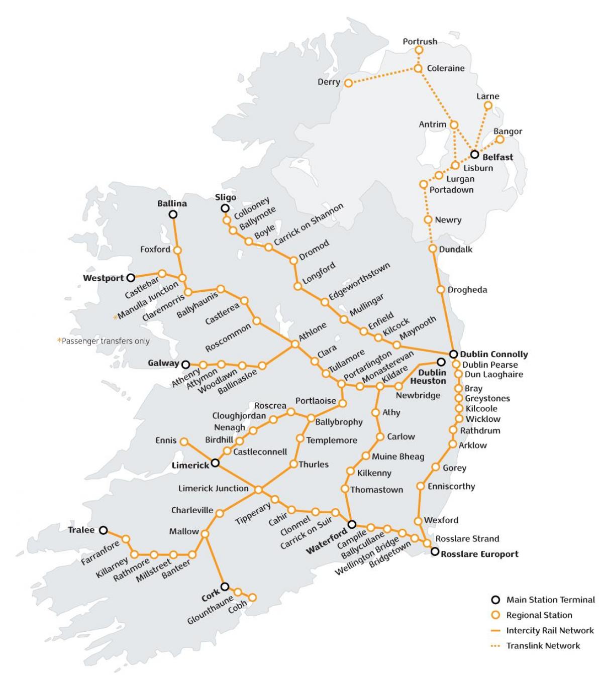 السفر بالقطار في أيرلندا خريطة