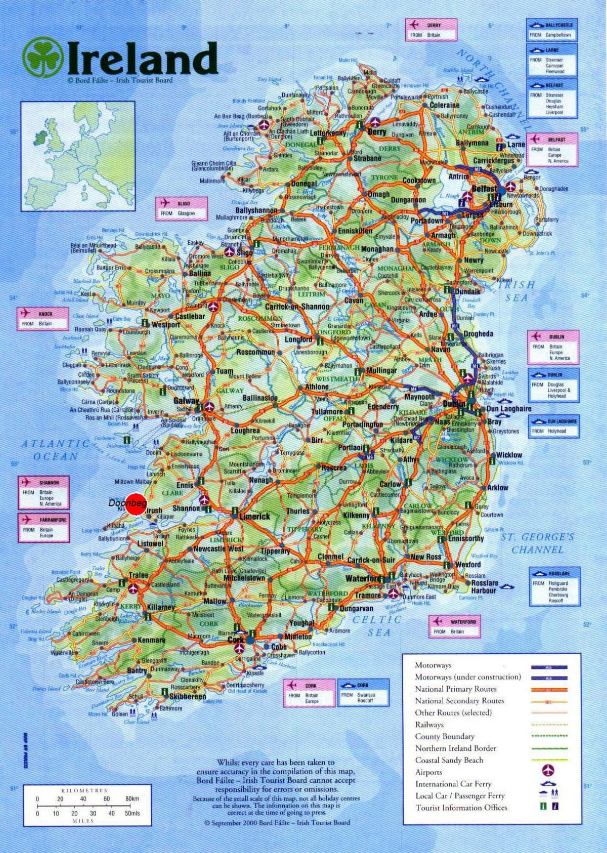 خريطة ايرلندا تظهر مناطق الجذب السياحي